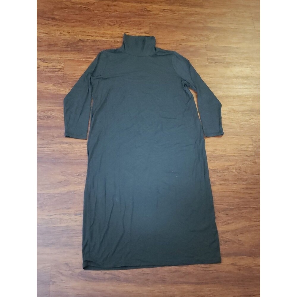 Eileen Fisher Long Olive Green Turtleneck Maxi Dress Size XL Feminine Boho
